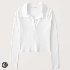 A&F Soft Rib Polo Long Sleeve Crop Top